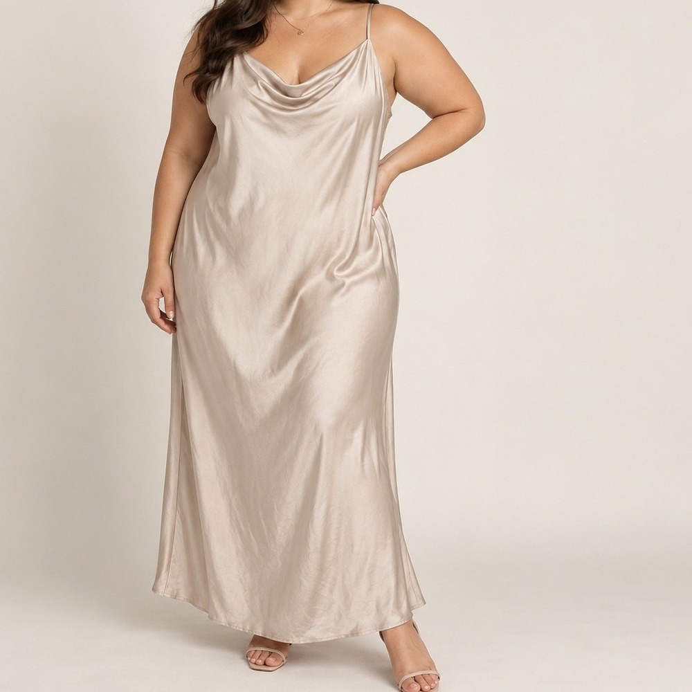 The Occasion Old Navy Maxi Slip Dress Womens 4X Dusty Pink Cowl Wedding Guest